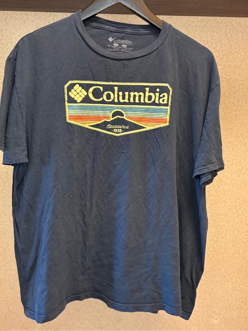 Columbia Navy Short-Sleeve Logo Tee with Multicolor Stripe